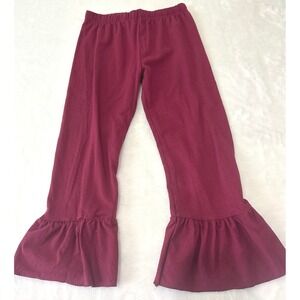 Ruffle Girl Kids Burgundy Bell Bottom Ruffle Hem Leggings Size 6 New